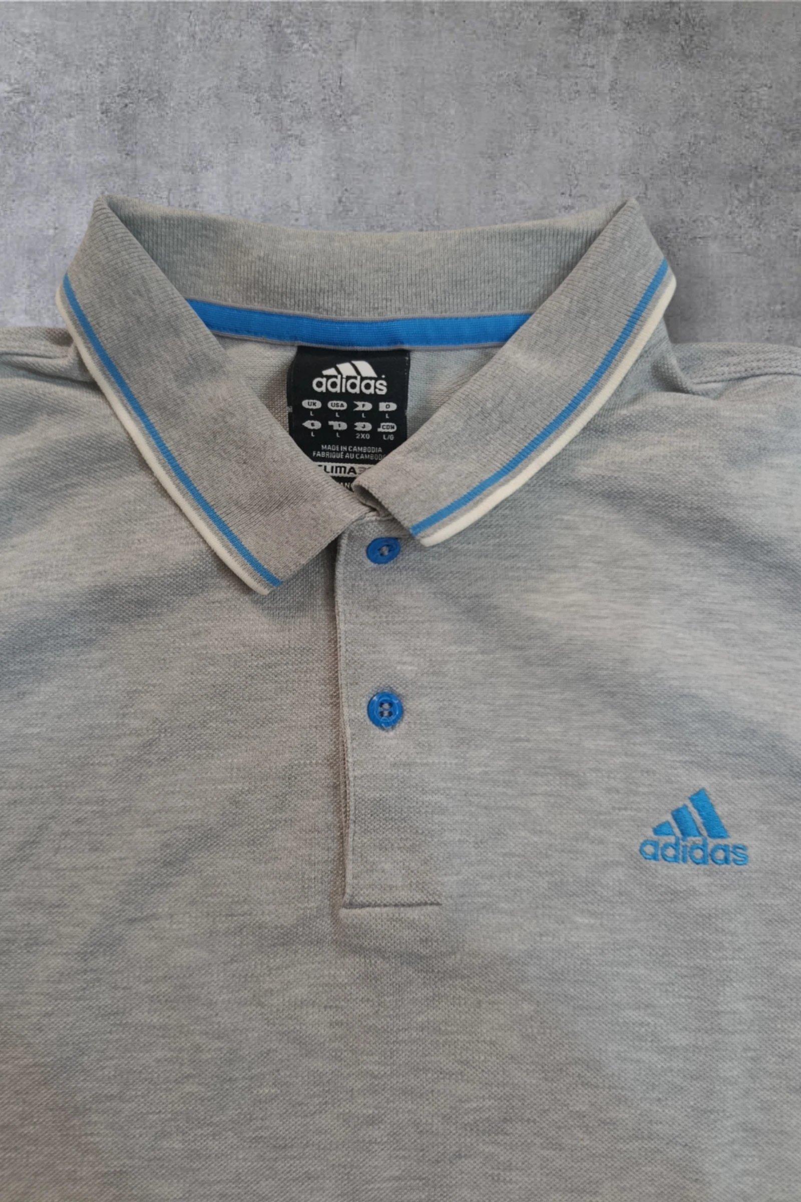 | Polo Adidas Homem | Cor Cinza Mesclada | Borda Azul | Esportivo Casual | Tamanho G | – photo 4
